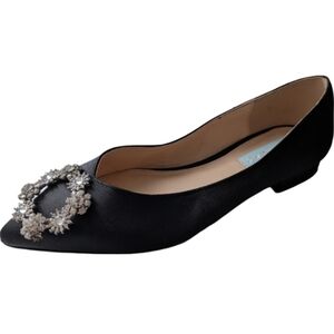 Blue by Betsey Johnson Diana Crystal Buckle Black Flats 6